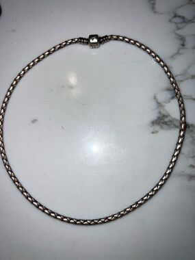 Pandora Braided Choker Necklace - Silver leather logo